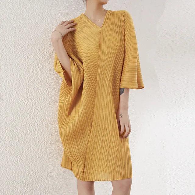 Bat-Sleeved V-Neck Chiffon Dresses
