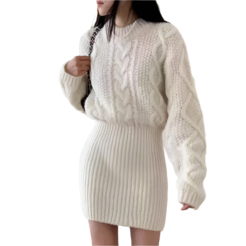 Cable-knit Mini Sweater Dress