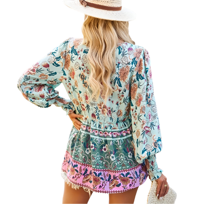 Patchwork Translucent Long Sleeve Shirt