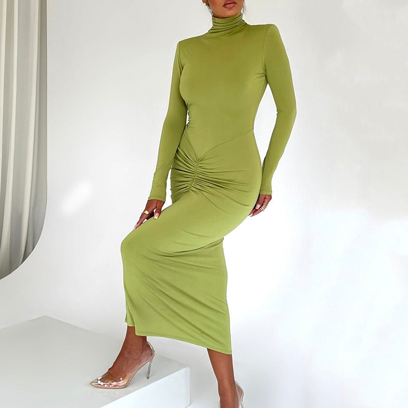 High Neck Long Sleeved Midi Dress