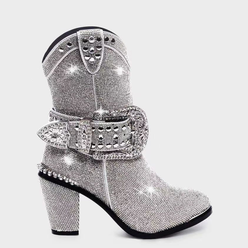 Belt buckle thick heel fashion boots - runwayfashionista.com