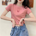 Chic Cartoon Slim Fit Short Sleeve Top - Pink