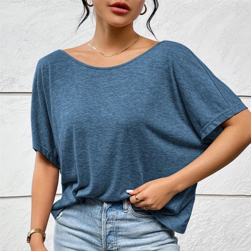 Backless Twisted Round Neck Half Sleeve T-Shirt - runwayfashionista.com