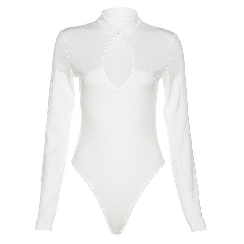 Stand Neck Sexy Low cut Slim Bodysuit - runwayfashionista.com