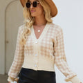 Houndstooth Button Up Long Sleeve Cardigan - runwayfashionista.com