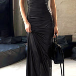 U-neck Split Vest Maxi Dress - Black