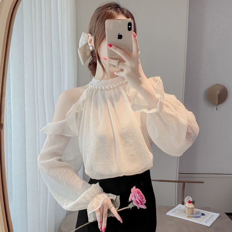 Off-shoulder chiffon shirt