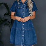 Short Sleeve Denim Dress - rynwayfashionista.com