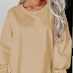 Round Neck Long Sleeve Sweatshirt - runwayfashionista.com