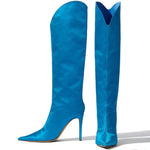 Pointed Toe Silk Satin Knee Thigh Boots