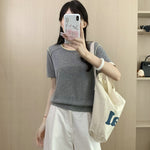 Round Neck Short Sleeve Silk Top
