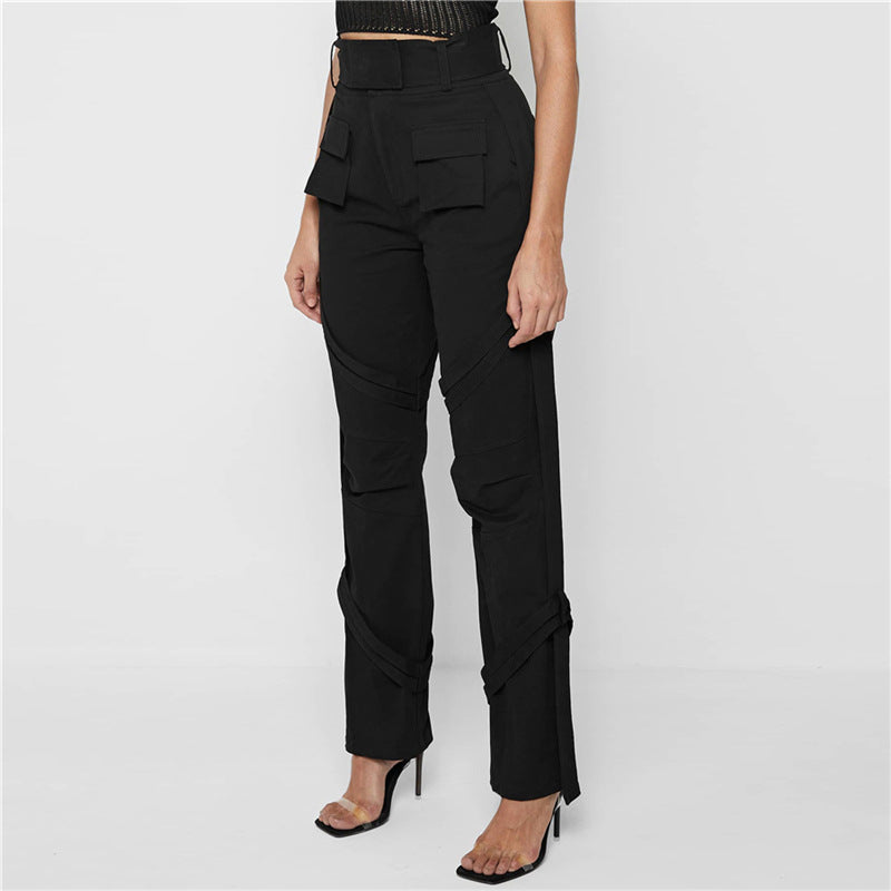 High Waist Design Se Casual Straight Trousers - runwayfashionista.com