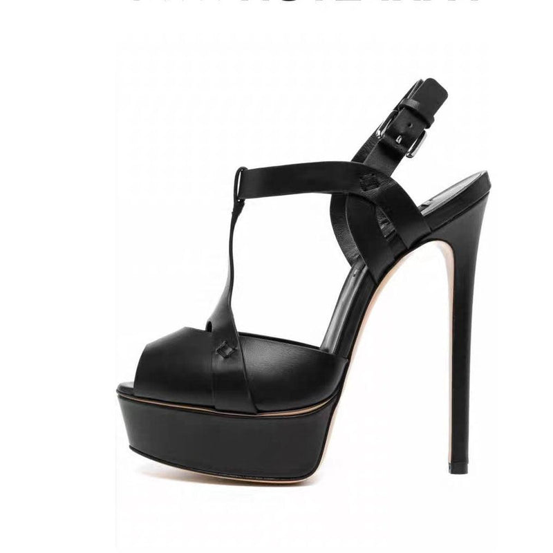 Cross Belt Leather Slim High Heels - runwayfashionista.com