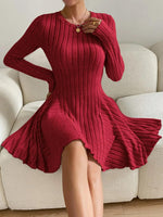 Ribbed round neck long sleeve dress