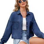 Button up long sleeve denim jacket - runwayfashionista.com