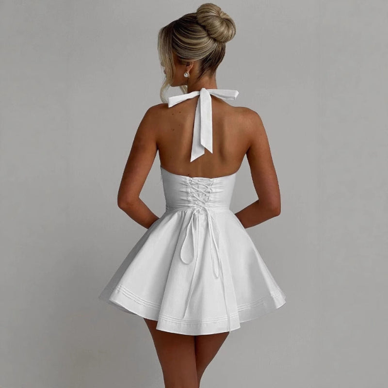 Deep V-neck Chic Back strap Mini Dress