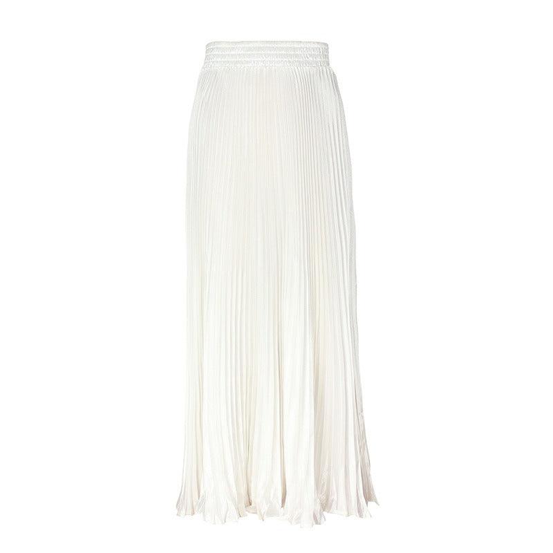 Glossy pleated long skirt