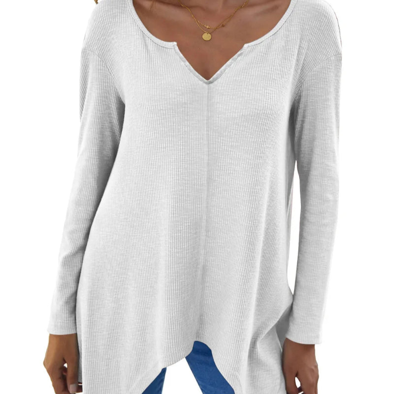 V-Neck Long Sleeve T-Shirt - runwayfashionista.com