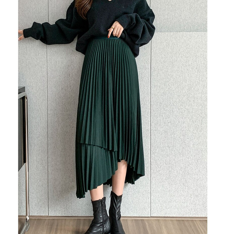 Stylish Irregular Pleated Long Skirt - runwayfashionista.com