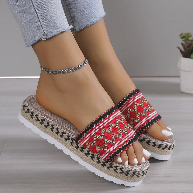 Open Toe Platform Sandals, flat heel