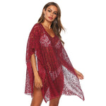 Make a bold statement with this sheer red chiffon mesh cover up