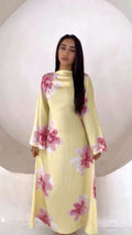 Waist-Cinched Ankle-Length Printed Midi Dress