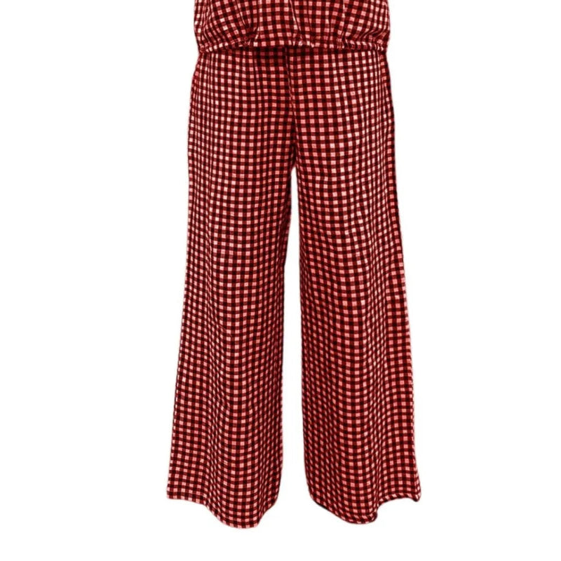 Plaid Round Neck Half Sleeve Top and Pants Set -  runwayfashionista.com