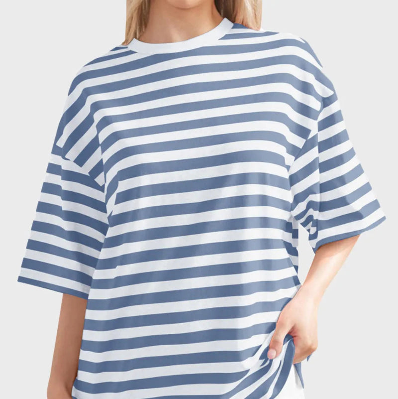 Casual Striped Quarter Sleeve T - Shirt - runwayfashionista.com