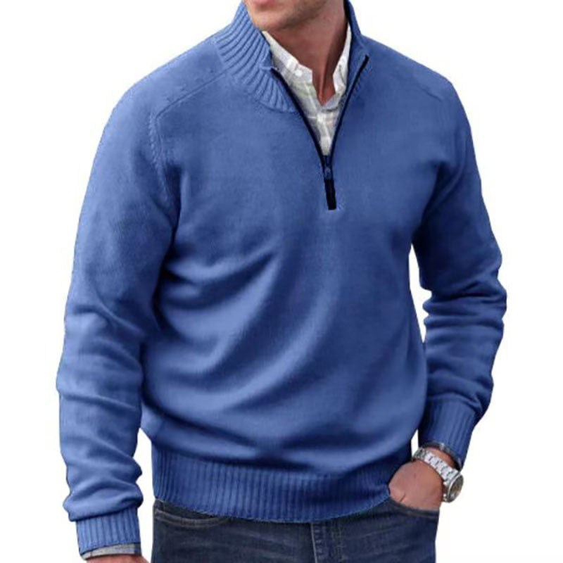 Men's Wool Blend Stand-up Collar Sweater - light blue