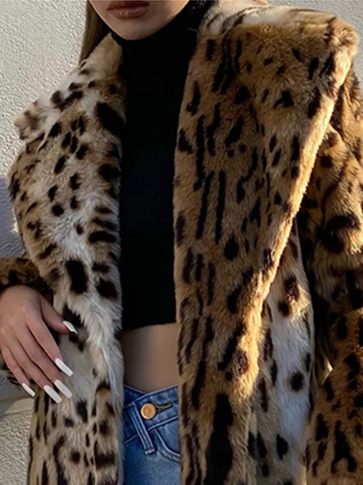 Leopard Pattern Faux Fur Coat - runwayfashionista.com