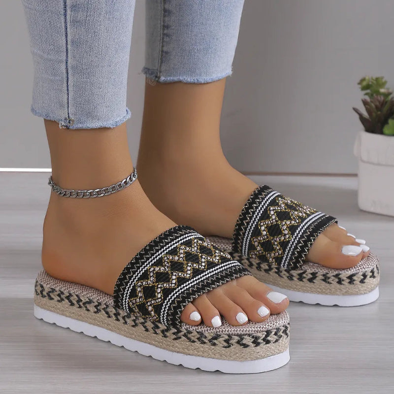 Open Toe Platform Sandals, flat heel