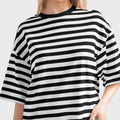 Casual Striped Quarter Sleeve T - Shirt - runwayfashionista.com