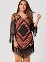 Vibrant Tribal Chiffon Dress with Tassels