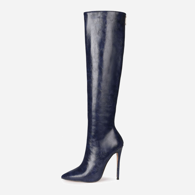 High Heels Round Toe Back Zipper Boots - runwayfashionista.com