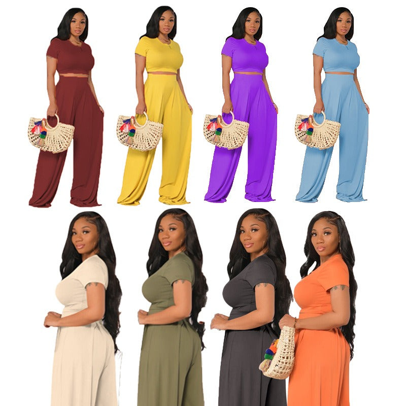 Casual Wide Leg Two Piece Set - runwayfashionista.com