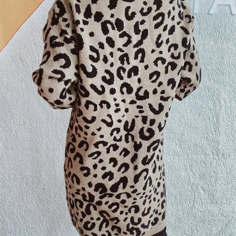 Leopard Round Neck Long Sleeve Sweater - runwayfashionista.com