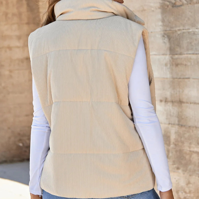 Pocketed Zip Up Turtleneck Vest Coat -runwayfashionista.com
