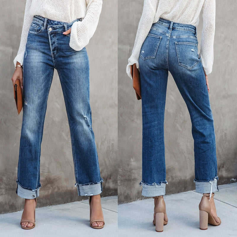 Button Pockets High Waist Denim - runwayfashionista.com