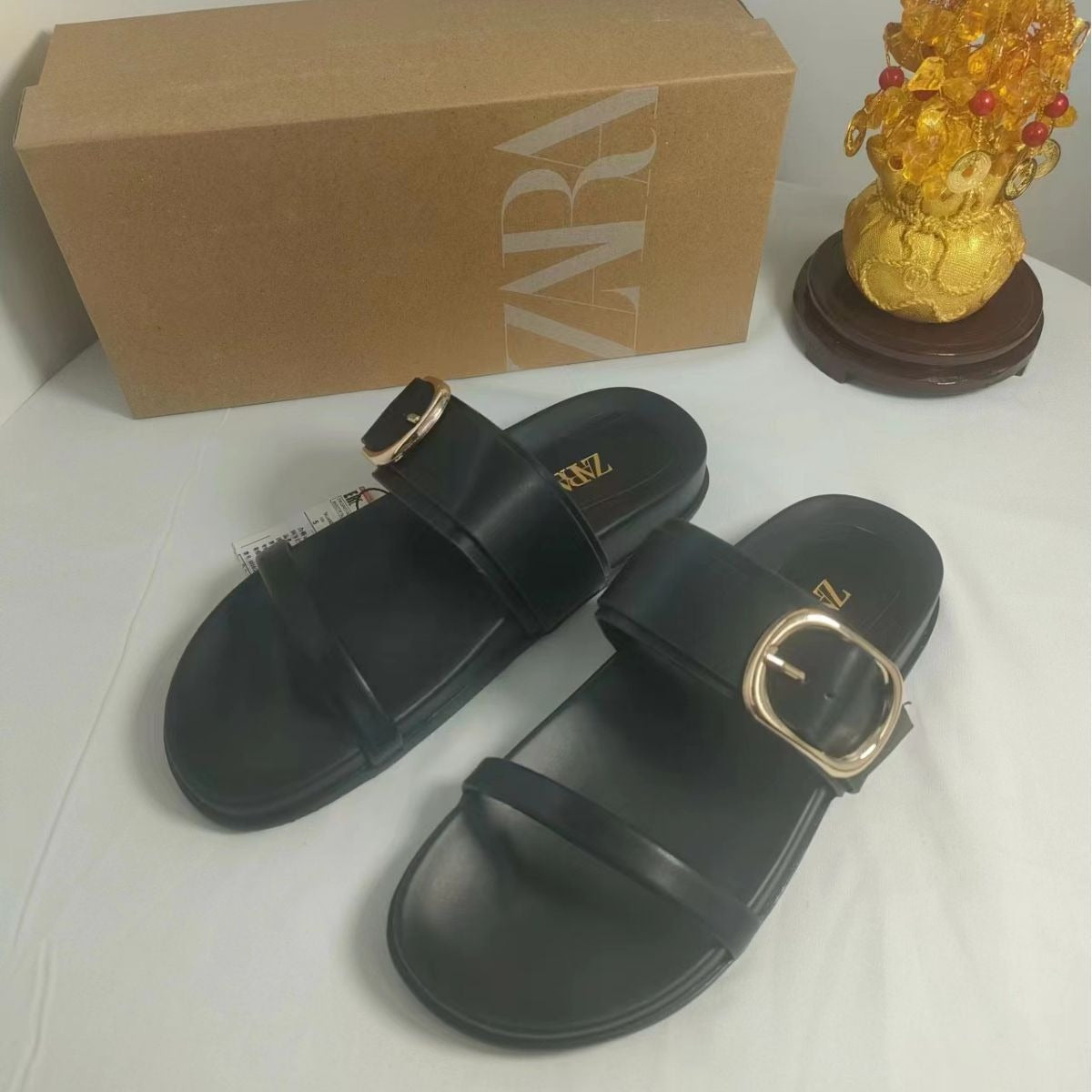 Straight-Line Belt Buckle Sandals