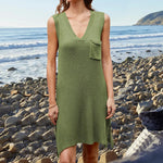 Pocketed Slit V-Neck Sleeveless Dress -runwayfashionista.com