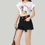 Ins Style Frayed Hem Denim Shorts