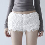Comfy & Cute: White Low Waist Fuzzy Hot Pants for a Fresh, Sweet Style!
