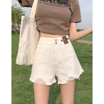 Versatile Casual High-Waisted Double-Button Denim Shorts