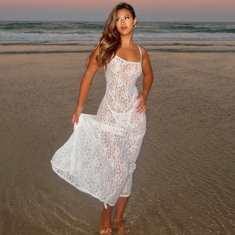Lace See Through Midi Dress