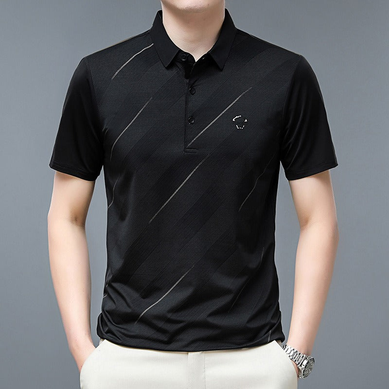 Flip collar ice silk POLO shirt - runwayfashionista.com