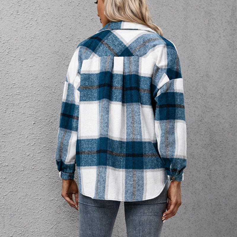 Long sleeved plaid top loose casual shirt - runwayfashionista.com