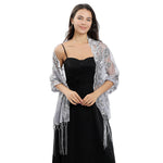 Flower Sequin Embroidered Long Fringe Shawl