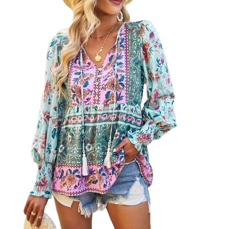 Patchwork Translucent Long Sleeve Shirt