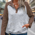 Contrast Textured Long Sleeve Sweatshirt - runwayfashionista.com