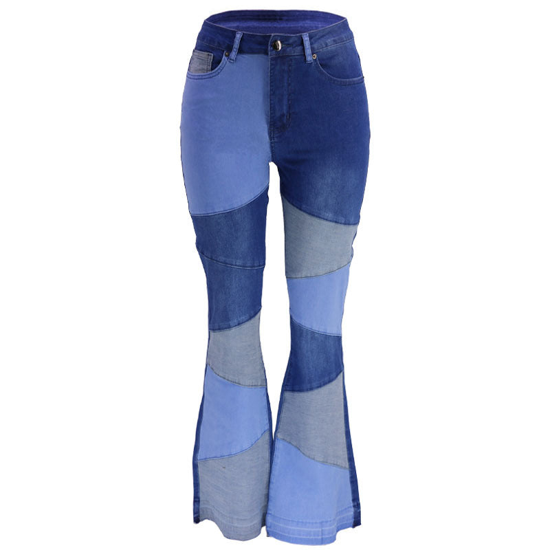 Fashionable Wide-Leg Patchwork Jeans - High-Waisted Denim - runwayfashionista.com